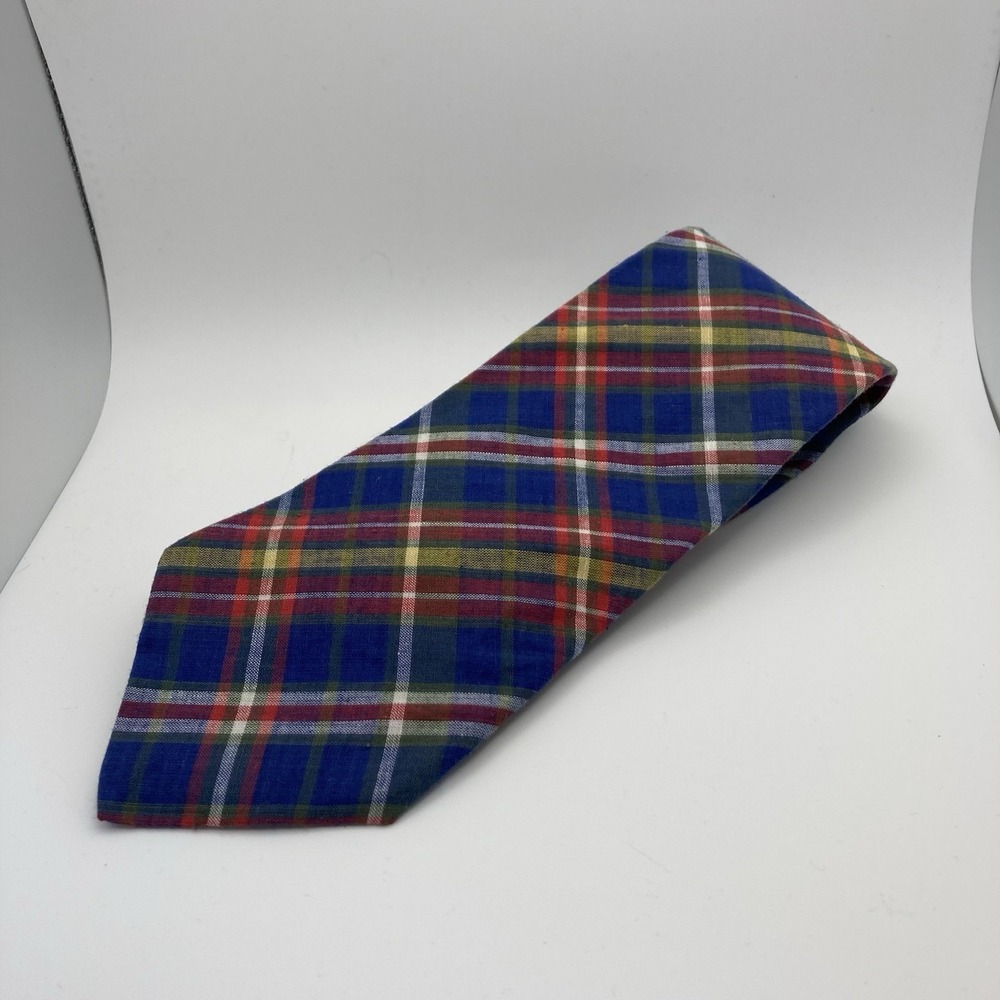 The Gap Designer Cotton Tie Men's Necktie Made in USA‎ Plaid Blue Yellow Green